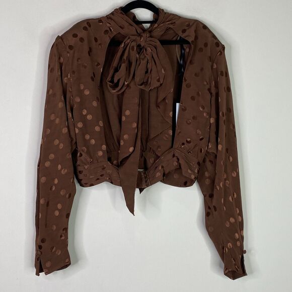 New LPA Revolve Cara Polka Dot Open Tie Back Long Sleeve Crop Top Womens Size XL - Picture 6 of 8